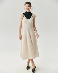 Cashmere Silk V-Neck A-Line Maxi Dress
