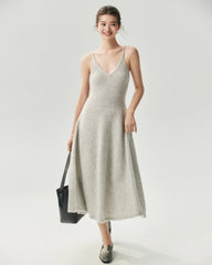 Cashmere Silk V-Neck A-Line Maxi Dress