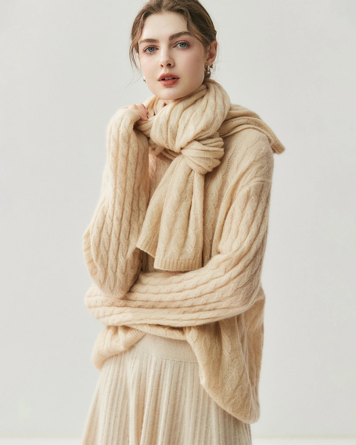 Cable Knit Cashmere Silk Scarf Wrap - DAISYSILK UK