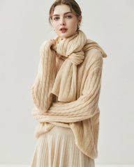 Cable Knit Cashmere Silk Scarf Wrap - DAISYSILK UK
