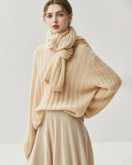 Cable Knit Cashmere Silk Scarf Wrap - DAISYSILK UK