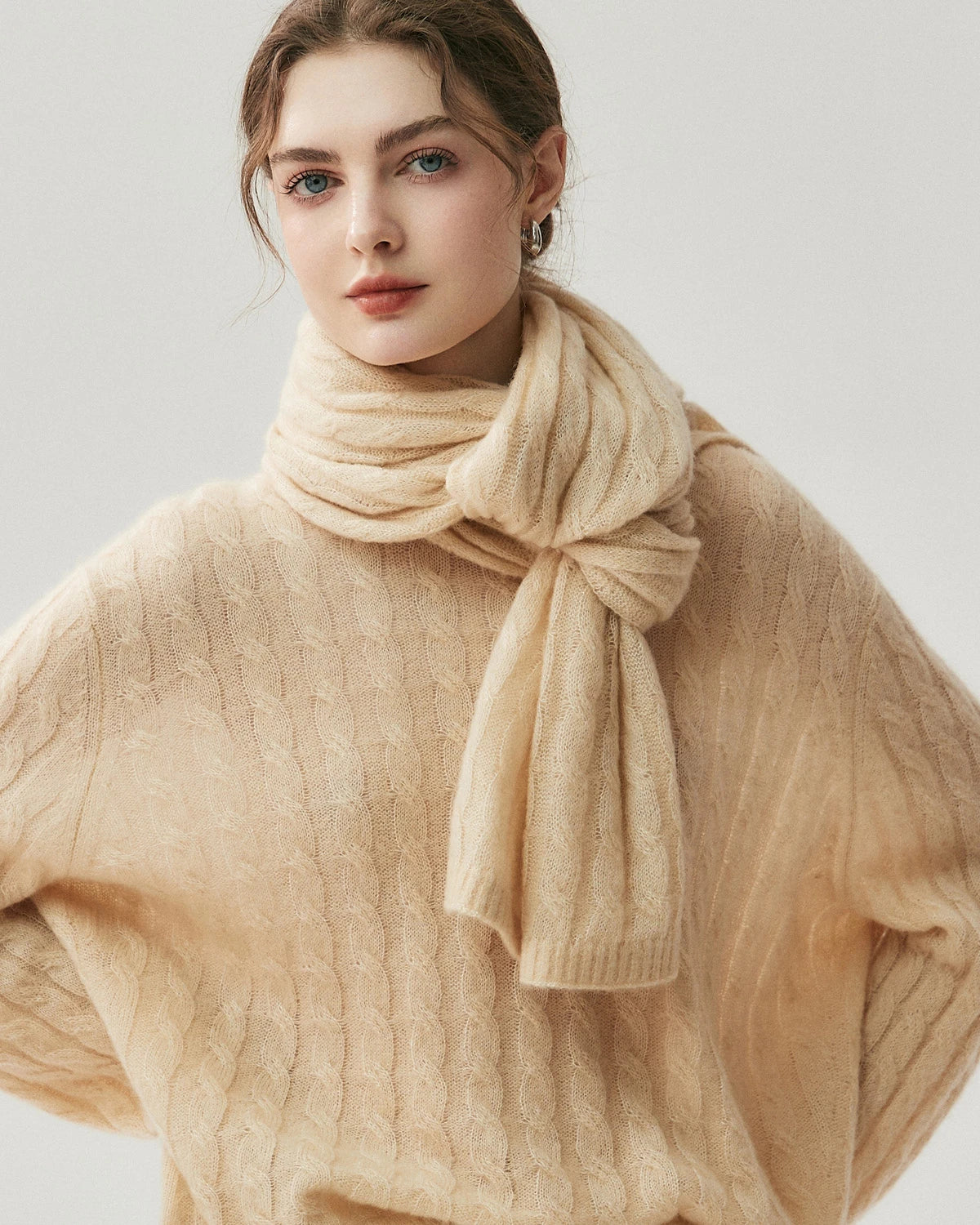 Cable Knit Cashmere Silk Scarf Wrap - DAISYSILK UK