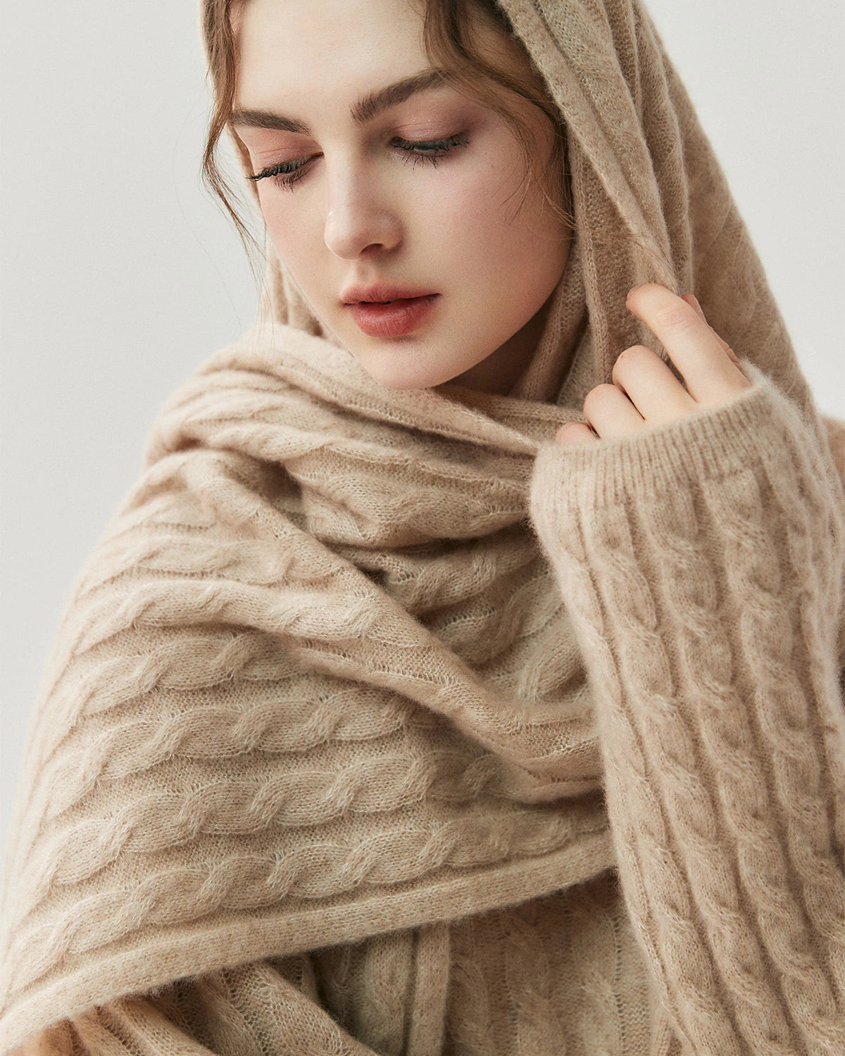 Cable Knit Cashmere Silk Scarf Wrap - DAISYSILK UK