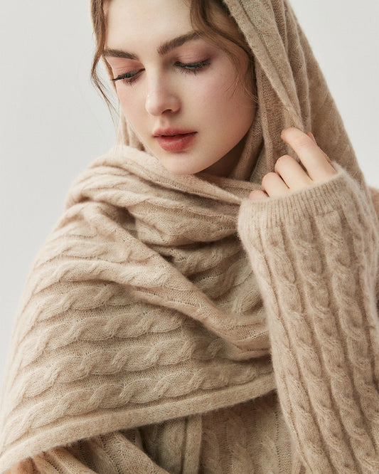 Cable Knit Cashmere Silk Scarf Wrap