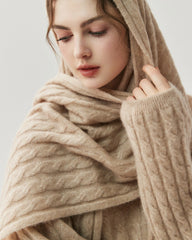 Cable Knit Cashmere Silk Scarf Wrap
