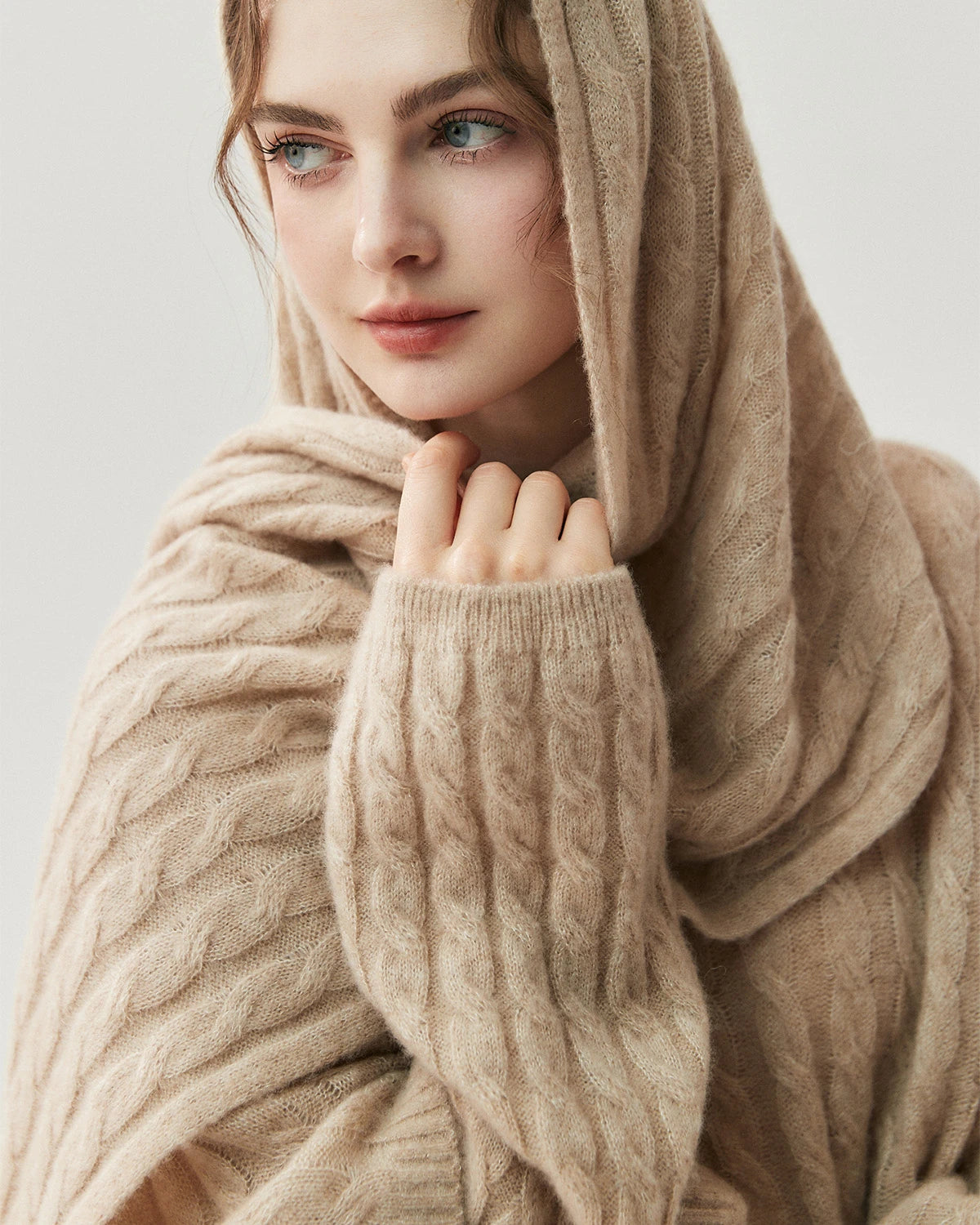 Cable Knit Cashmere Silk Scarf Wrap - DAISYSILK UK