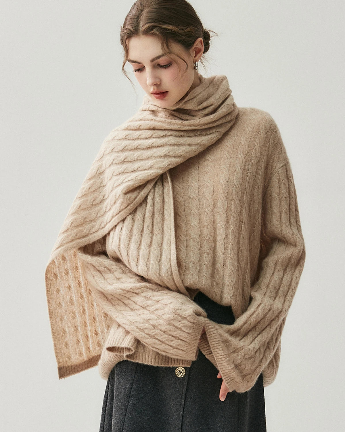 Cable Knit Cashmere Silk Scarf Wrap - DAISYSILK UK