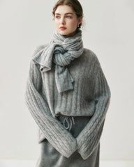 Cable Knit Cashmere Silk Scarf Wrap