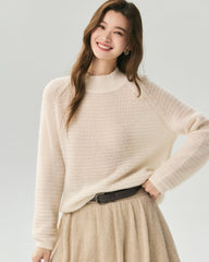 Cashmere Silk Waffle Knit Mock Neck Sweater