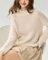 Cashmere Silk Waffle Knit Mock Neck Sweater