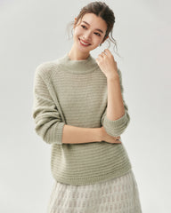 Cashmere Silk Waffle Knit Mock Neck Sweater