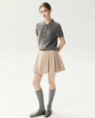 Cashmere Silk Gathered Knit Mini Skirt