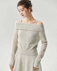 Cashmere Silk Off-Shoulder Fold-Over Sweater
