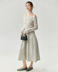 Cashmere Silk Off-Shoulder Fold-Over Sweater