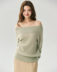 Cashmere Silk Off-Shoulder Ribbed Sweater