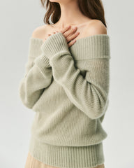 Cashmere Silk Off-Shoulder Ribbed Sweater