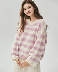 Cashmere Silk Striped Crewneck Sweater