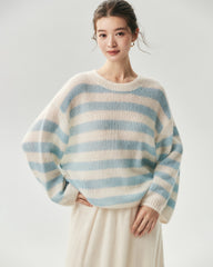 Cashmere Silk Striped Crewneck Sweater