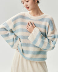 Cashmere Silk Striped Crewneck Sweater
