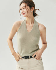 Cashmere Silk V-Neck Halter Top