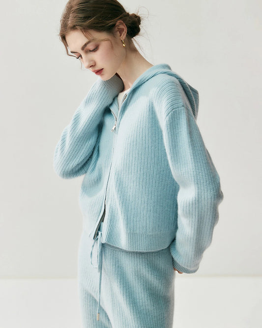 Cashmere Wool Zip Up Hoodie and Straight-Leg Pants