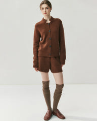 Women's Cashmere Wool Knit Cardigan and Shorts Set