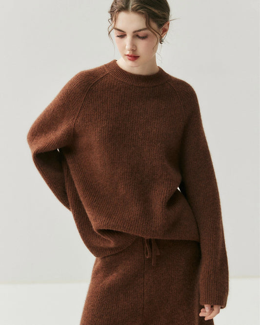 Cashmere Wool Knit Hooded Pullover and Pants Set