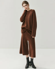 Cashmere Wool Knit Hooded Pullover and Pants Set