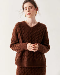 Cashmere Wool Cable Knit Sweater and Skirt Set