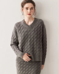 Cashmere Wool Cable Knit Sweater and Skirt Set