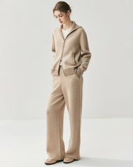 Cashmere Wool Zip Cardigan Set for Women