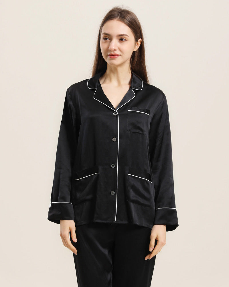 Classic Silk Pajamas For Women, Black