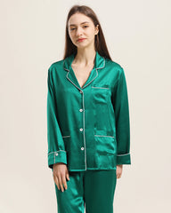 Classic Silk Pajamas For Women, Dark Green