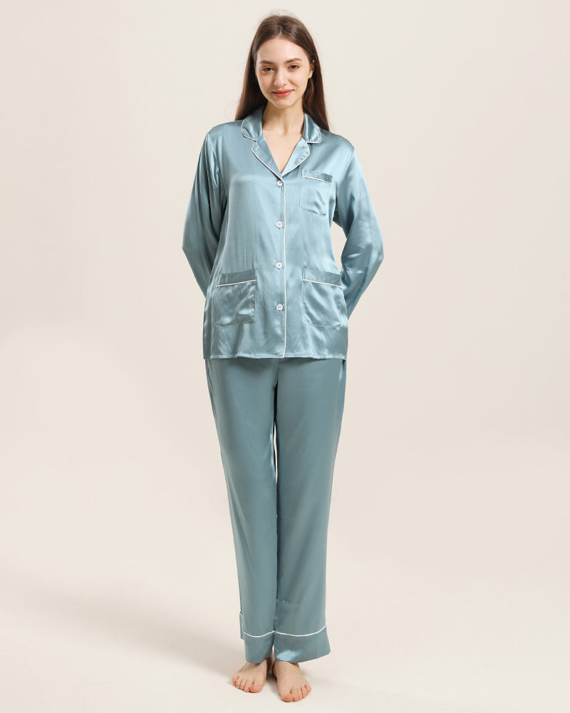 Classic Silk Pajamas For Women, Blue