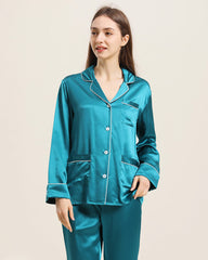Classic Silk Pajamas For Women, Peacock Blue