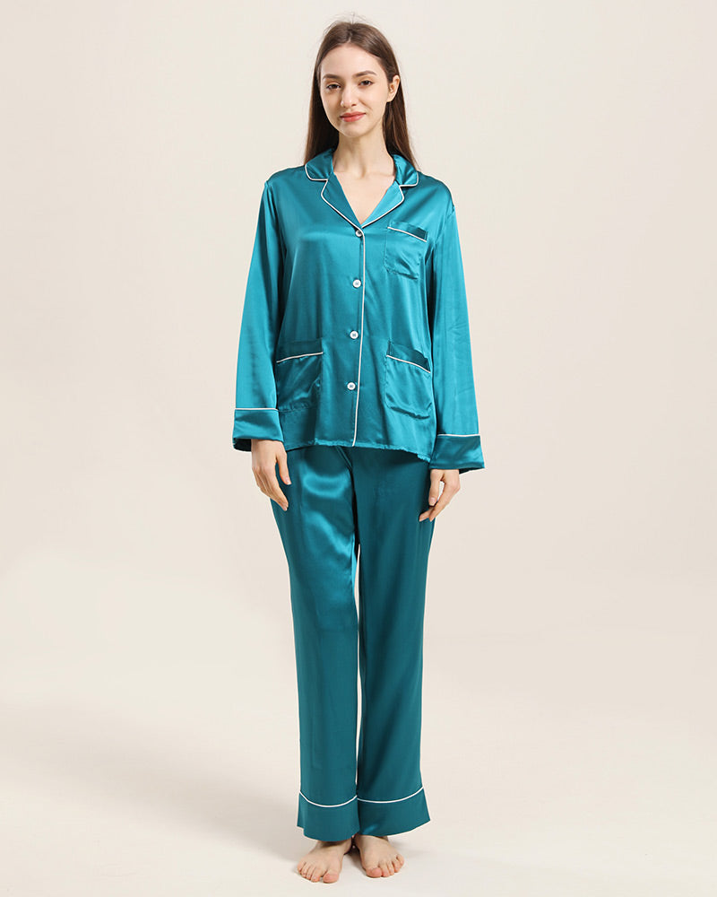 Classic Silk Pajamas For Women, Dark Green