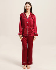 Classic Silk Pajamas For Women, Red
