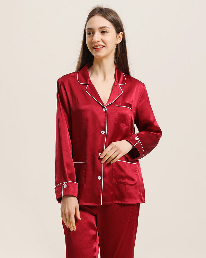 Classic Silk Pajamas For Women, Red