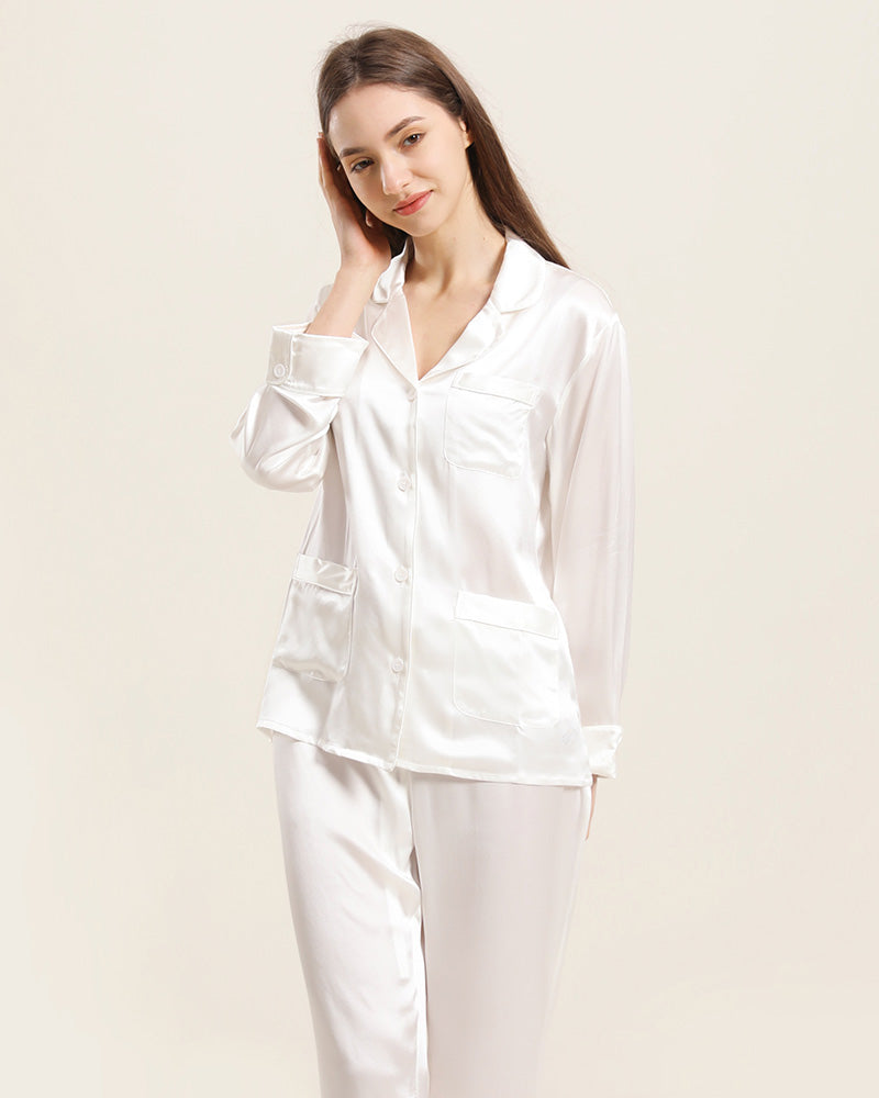 Classic Silk Pajamas For Women, White