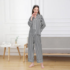 Classic Striped Silk Pajamas, Black