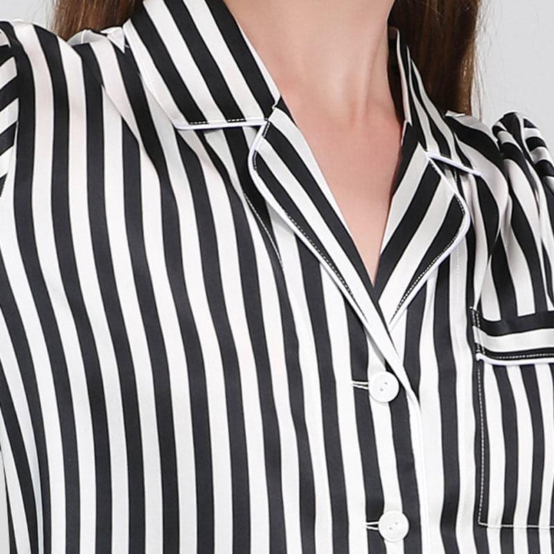 Classic Striped Silk Pajamas, Black