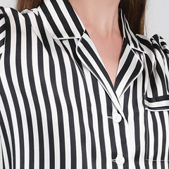 Classic Striped Silk Pajamas, Black