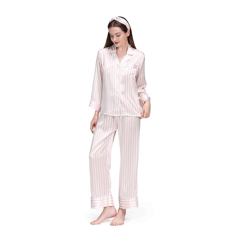 Classic Striped Silk Pajamas, Pink