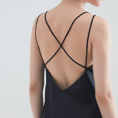 Classic Short Silk Nightgown Sleepwear, Black