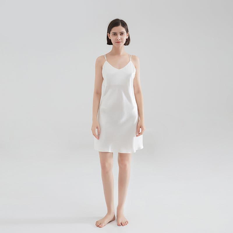 Classic Short Silk Nightgown Sleepwear, White