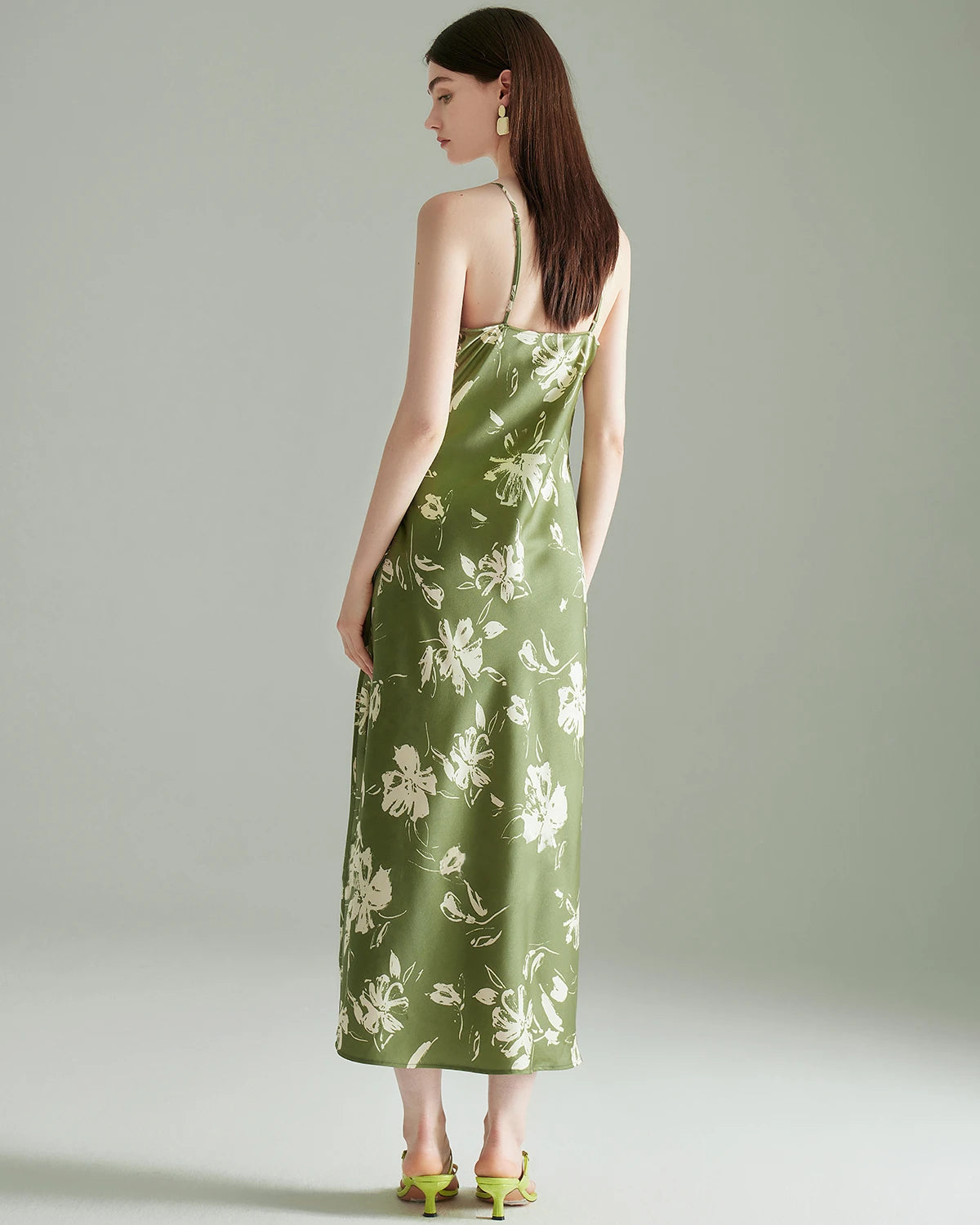 Green Floral Print Silk Dress