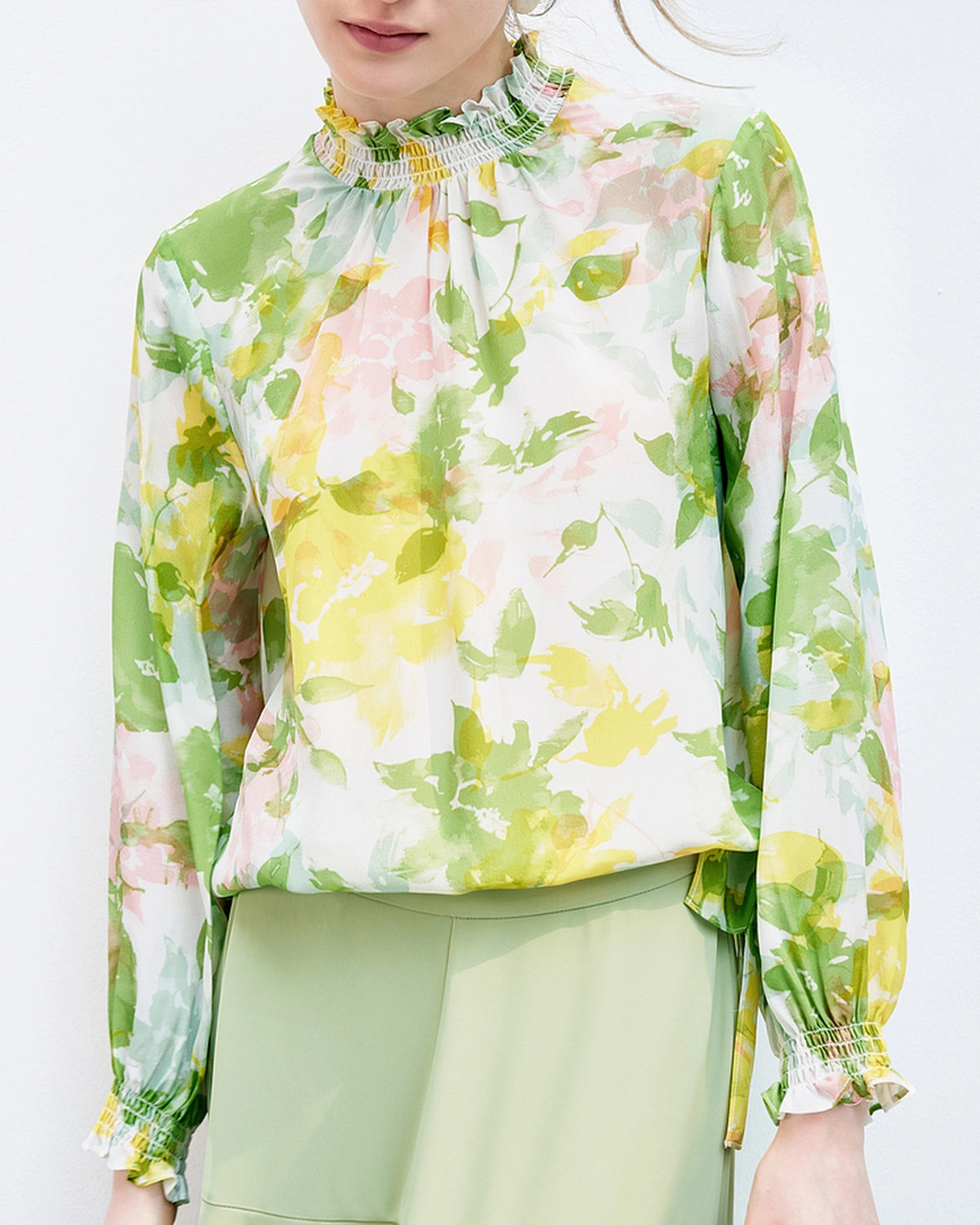Floral Silk Blouse with Ruffles - DAISYSILK UK