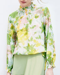 Floral Silk Blouse with Ruffles - DAISYSILK UK