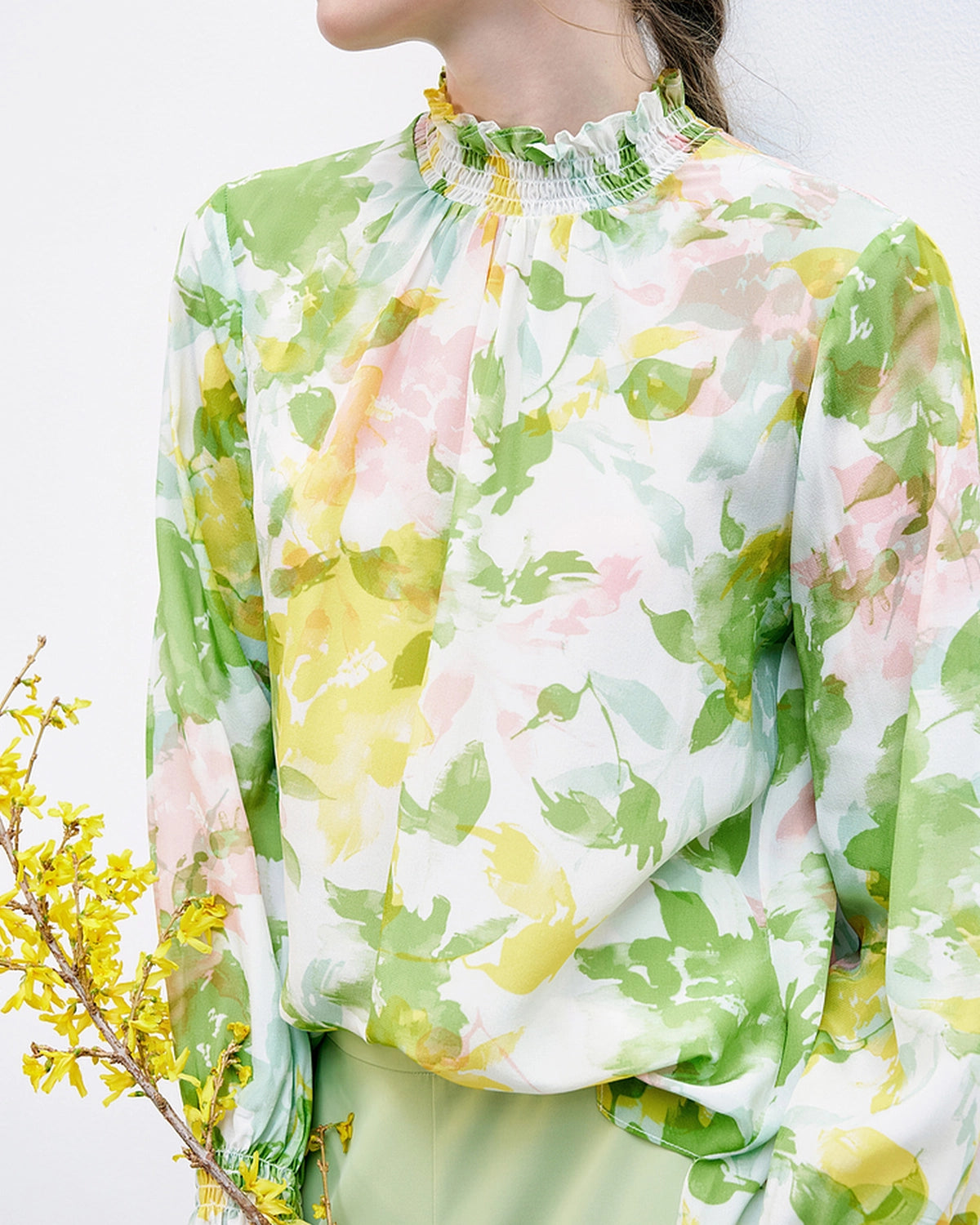 Floral Silk Blouse with Ruffles - DAISYSILK UK