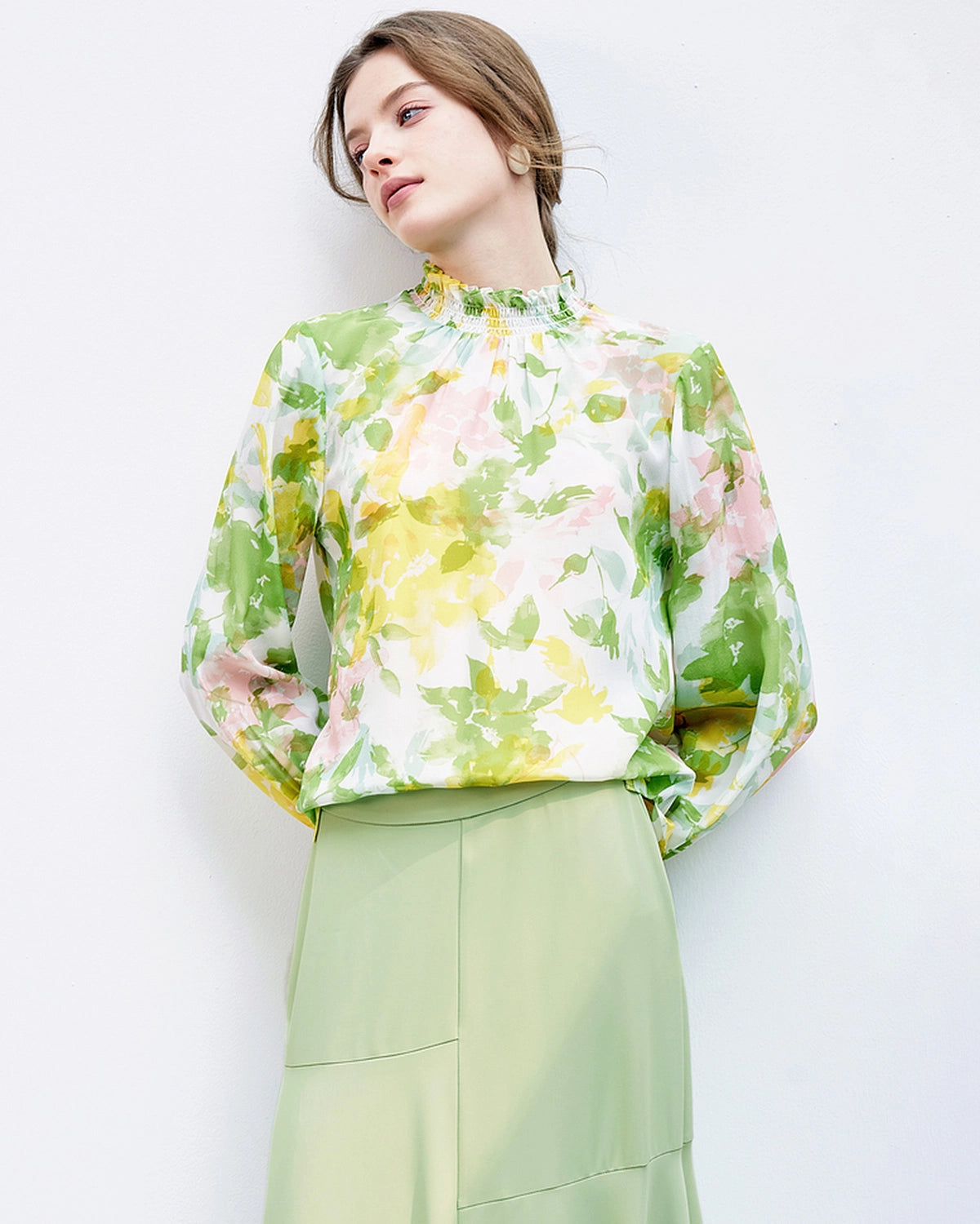 Floral Silk Blouse with Ruffles - DAISYSILK UK
